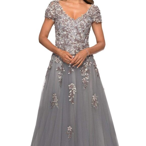NWT La Femme 27968SC Tulle Mother of the Bride Dress Gray Size 10 - Picture 1 of 9